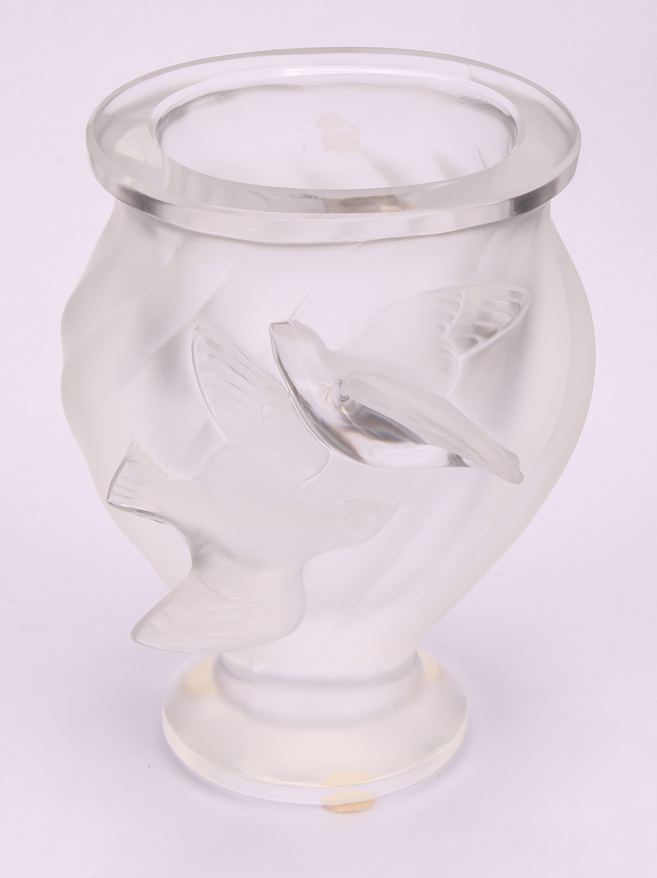 A Lalique 'Rosine' ovoid pedestal vase, of wrythen form, relief decorated with two birds, engraved - Image 2 of 5