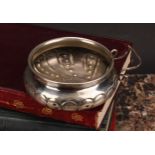 A 19th century Spanish silver wine taster, set with a Charles IV coin, 7cm diam, 54g