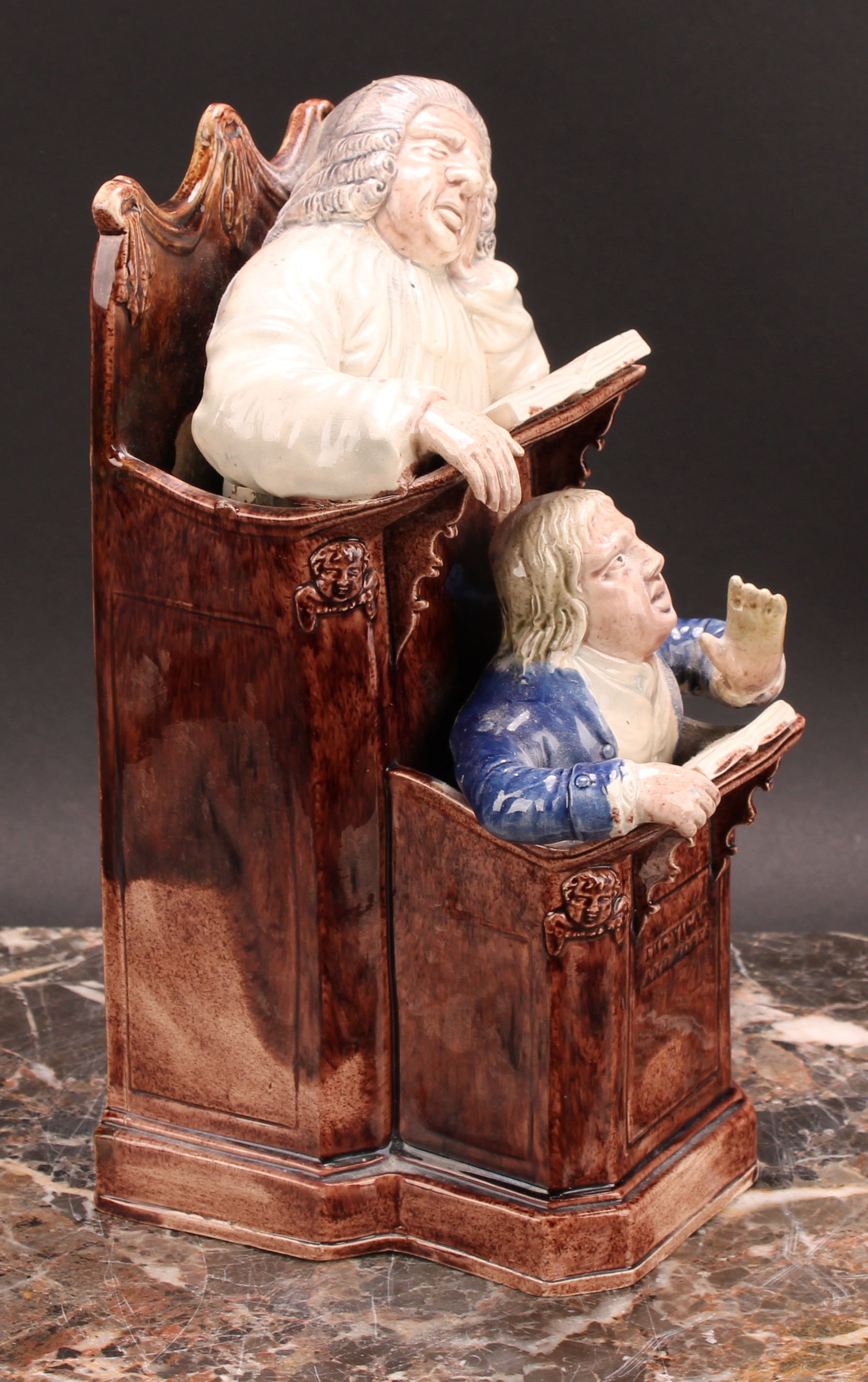 A Staffordshire pearlware figure group, The Vicar and Moses, with a sleeping vicar in the higher - Image 3 of 6