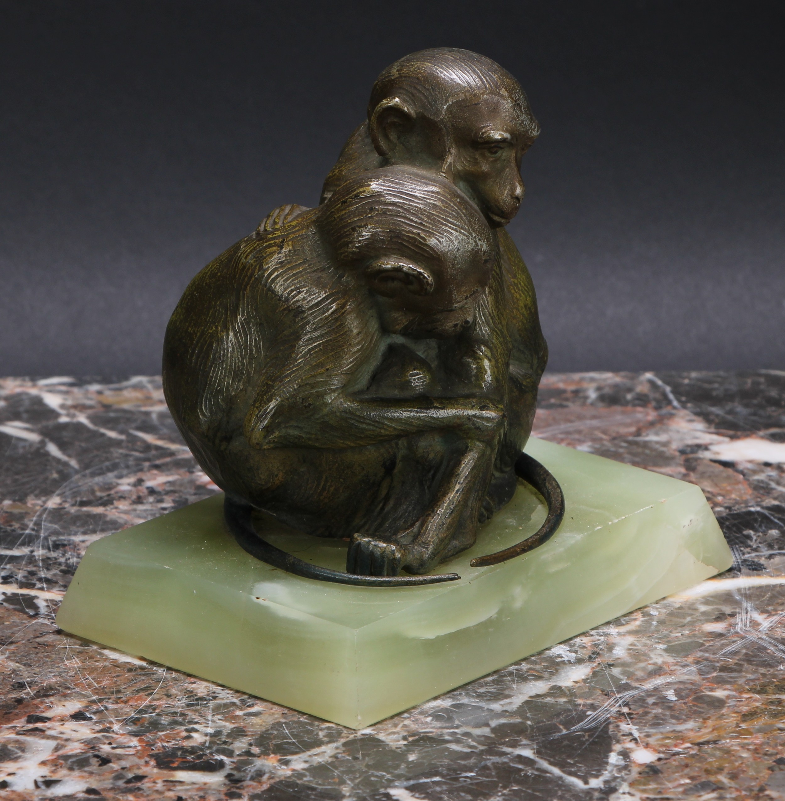 Austrian School (second quarter 20th century), a cold painted bronze, Two Monkeys, rectangular - Image 2 of 4