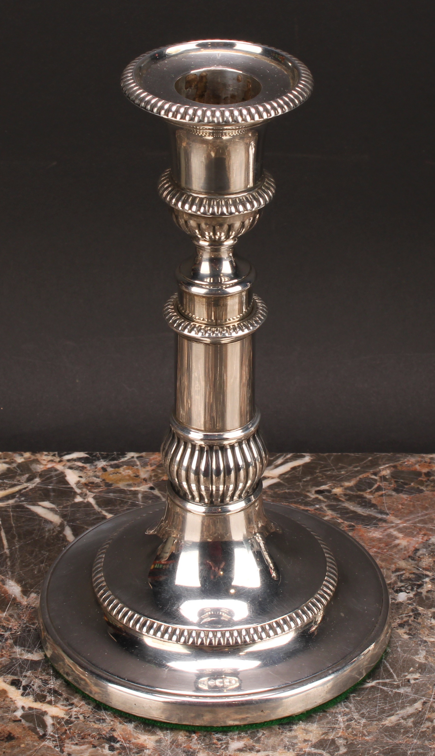 George III silver telescopic candlesticks, campana sconces, fluted borders, 19cm extending to 26cm - Image 3 of 6