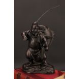 A Japanese bronze figure, Ebisu, the Japanese god of fishermen and luck, 35.5cm high excluding rod