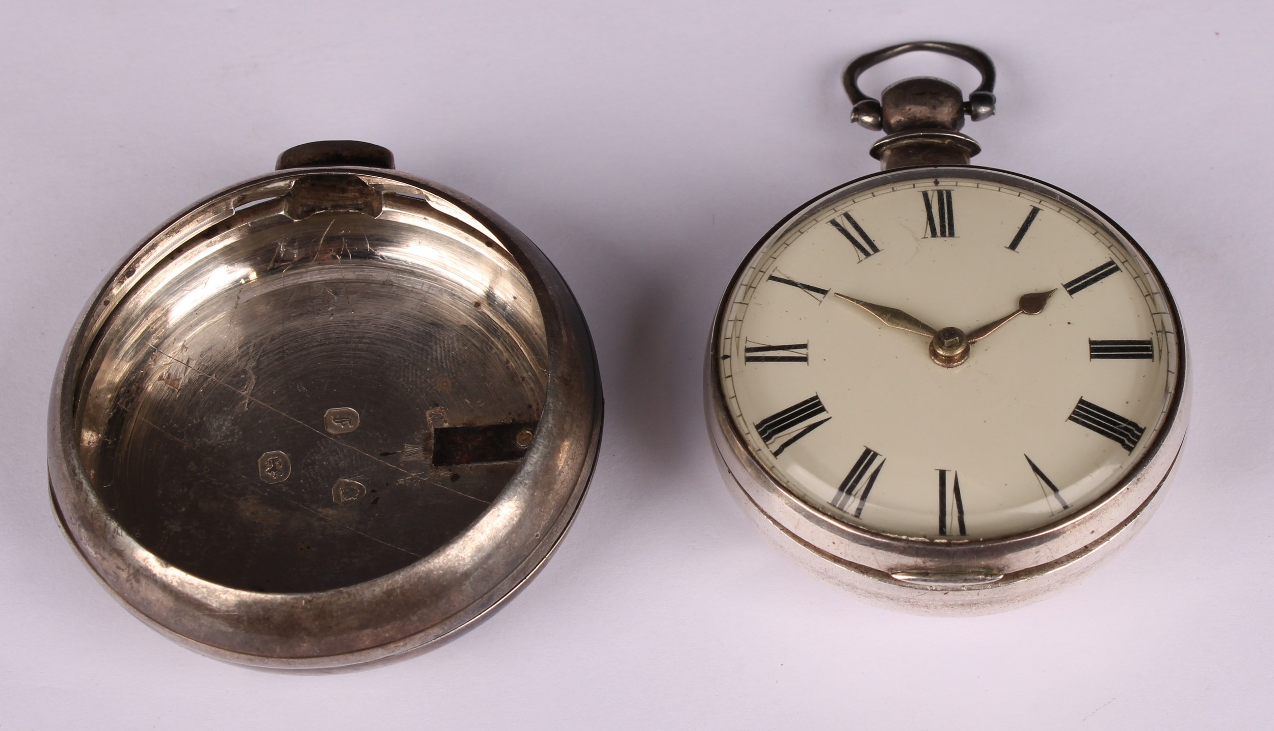 An early Victorian silver pair case pocket watch, by Deacon, Barton, 4.5cm white dial inscribed with - Image 3 of 7