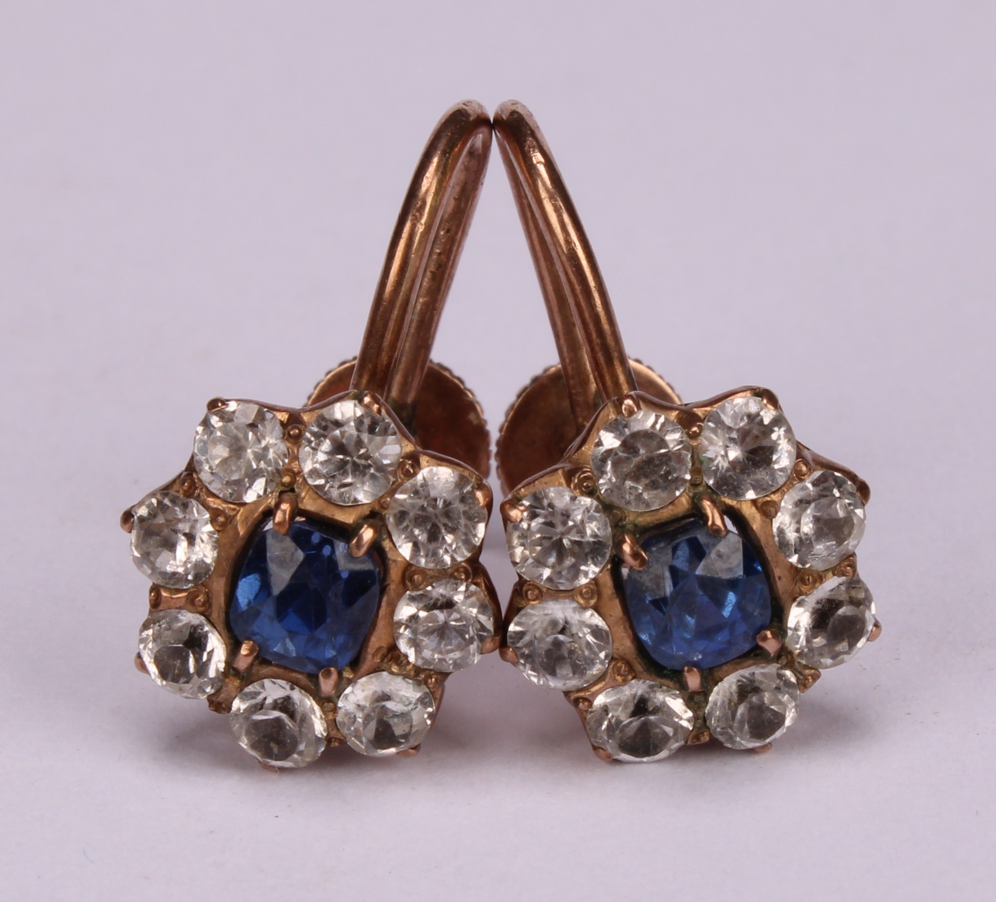 A pair of 19th century paste sapphire and diamond effect cluster earrings, rose and white mental - Image 2 of 5