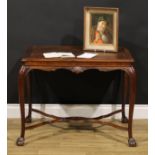 A French Hepplewhite Revival rosewood silver table, hipped rectangular top with inset panel top,