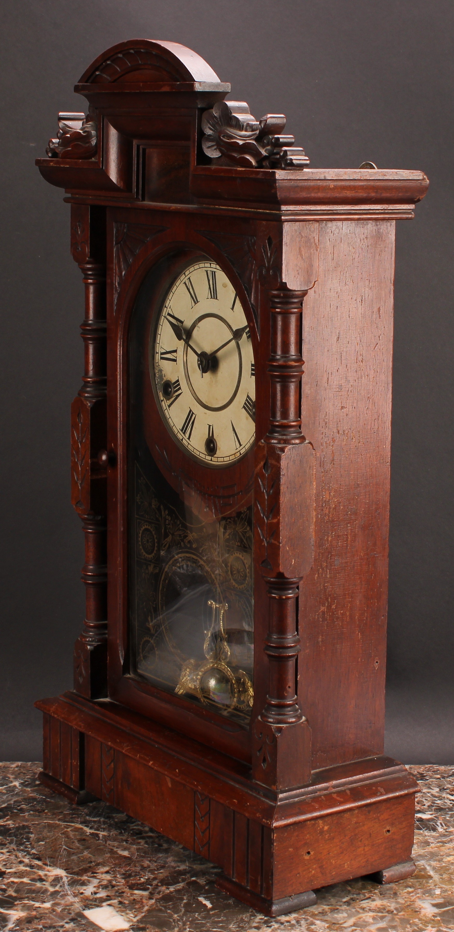 A 19th century American musical shelf clock, 14cm painted dial inscribed with Roman numerals, - Image 3 of 3