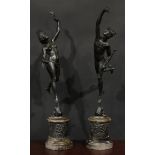 After Giambologna (19th century), a pair of dark patinated bronzes, Mercury and Fortuna, 87cm high