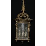 A French bronze hall lantern, cast in the Baroque taste with caryatids, scrolls and swags, etched