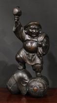 A large Japanese bronze figure, Daikokuten, the syncretic Japanese deity of fortune and wealth, 65cm