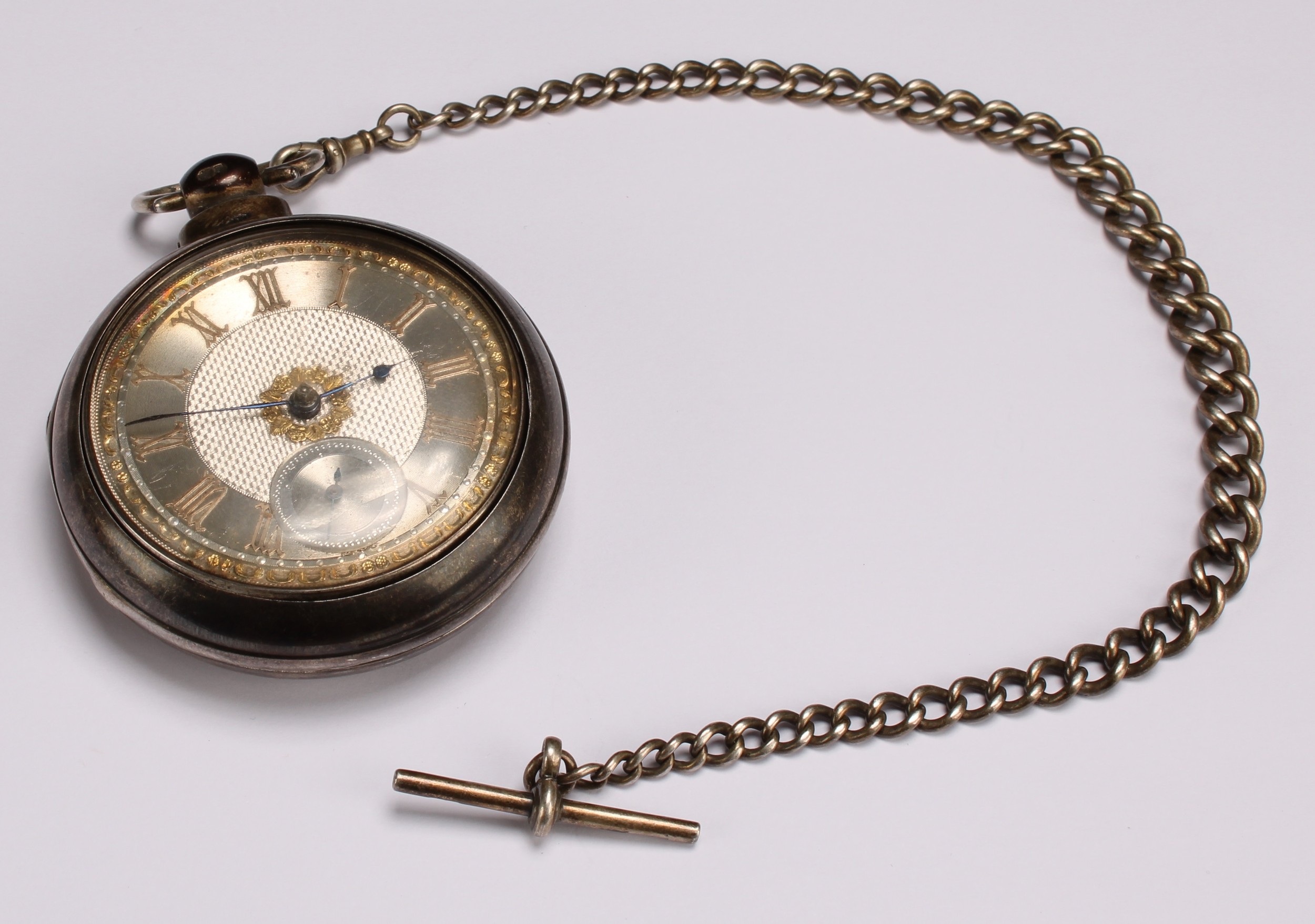 A Victorian silver pair case pocket watch, by D. Bowen, Alfreton, 5cm engine turned dial applied - Image 2 of 7