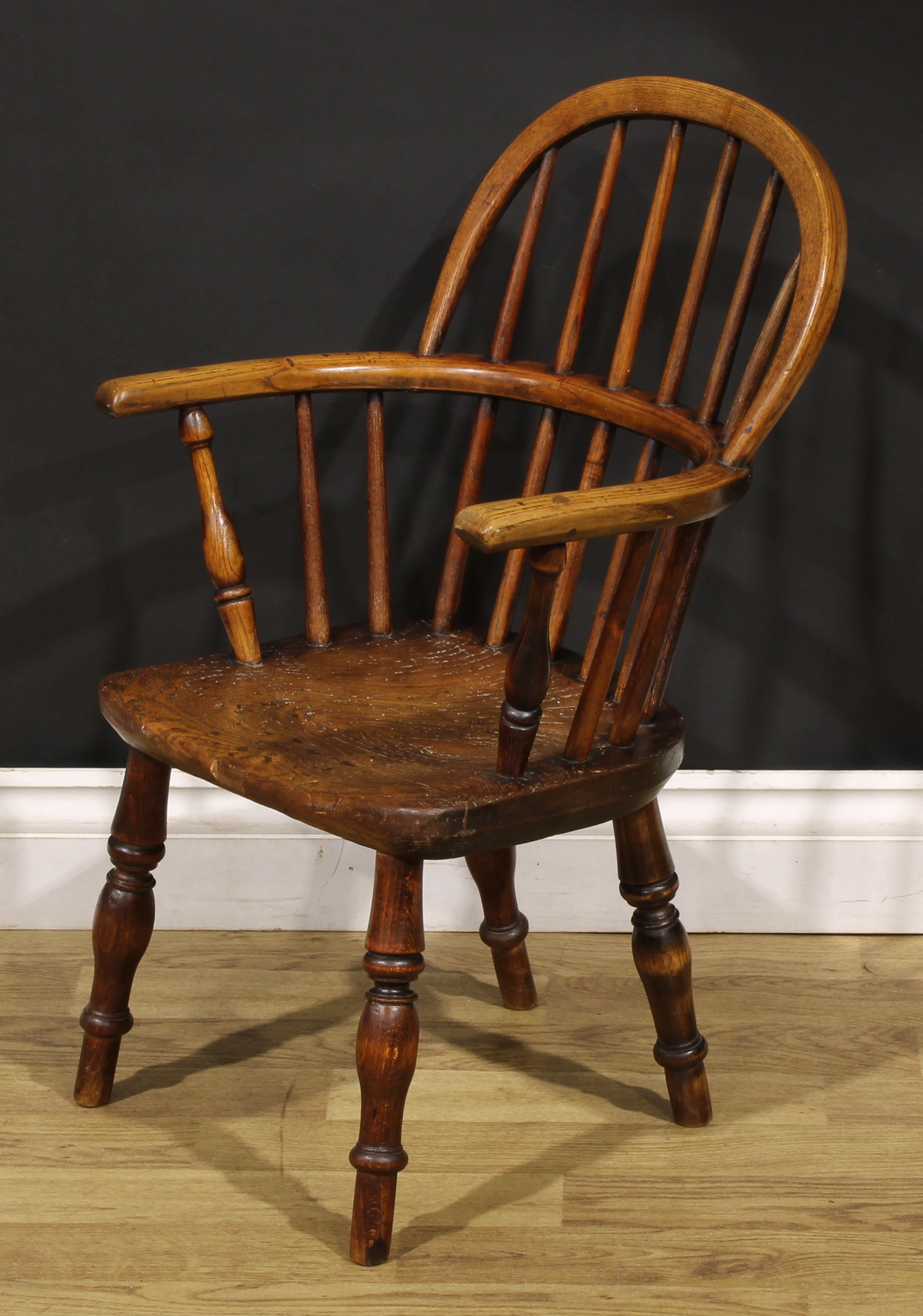 A 19th century ash and elm child’s Windsor elbow chair, 67cm high, 44cm wide - Image 3 of 4