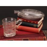 Railway Interest - steam locomotives, an early 19th century clear glass oval flask, hand engraved