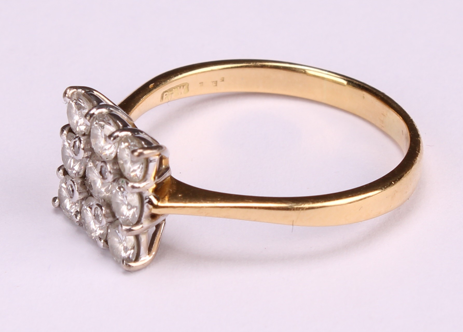 A diamond cluster ring, square set with nine round brilliant cut diamonds, total estimated diamond - Image 3 of 5