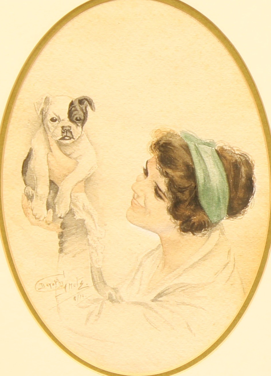 Dorothy Gmutz (Early 20th century) A Pair, Best Friends signed, dated 5/"14, oval watercolours, 25cm - Image 2 of 6