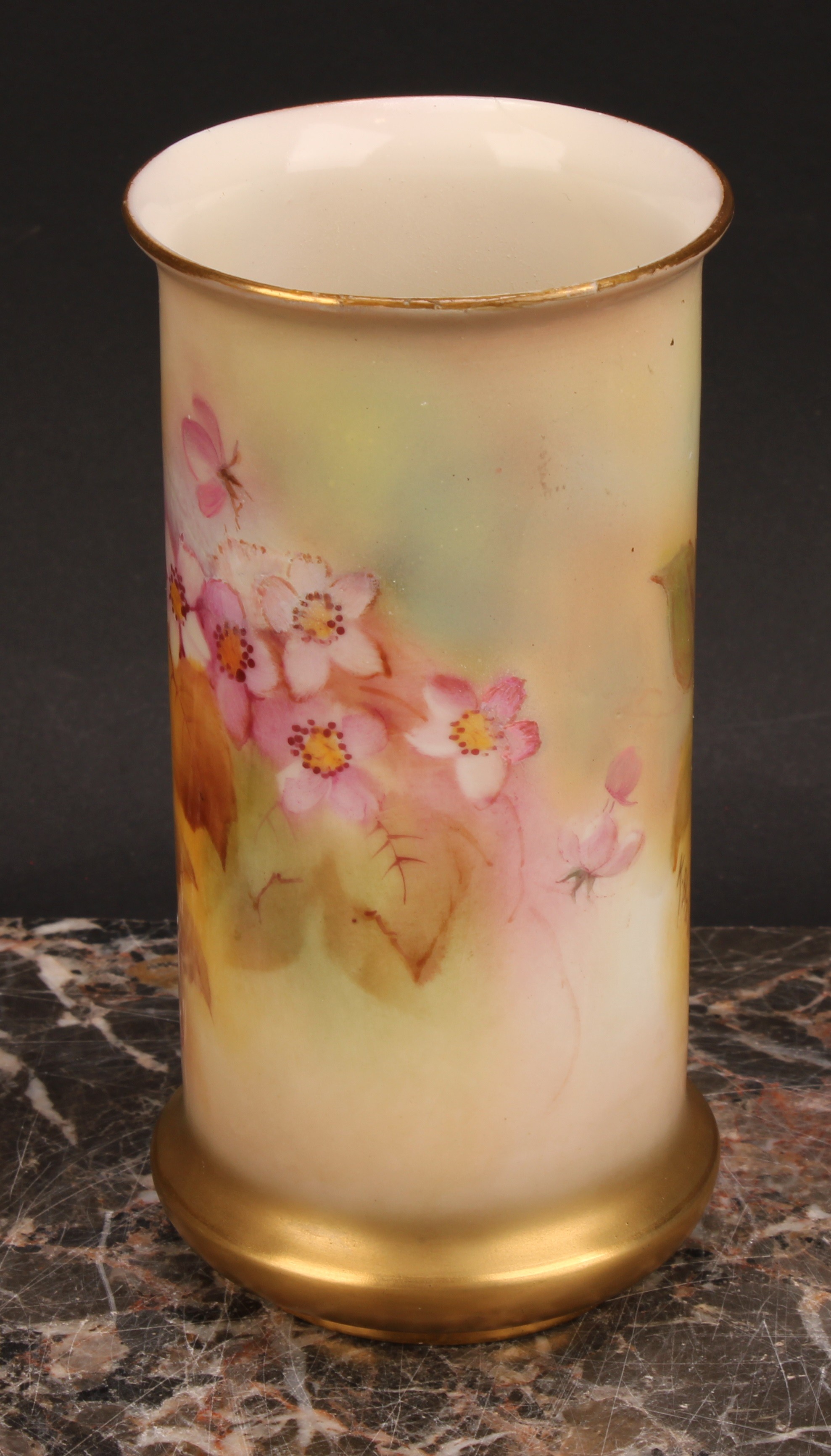 A Royal Worcester cylindrical vase, painted by Kitty Blake, signed, with autumnal leaves and berries - Image 3 of 6