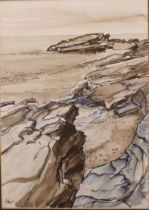 Manner of Sir John Kyffin Williams Welsh Coastline, bears initials KW, watercolour, 35.5cm x 25cm