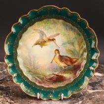 A George Jones & Sons shaped circular plate, painted by W. Birbeck, with Woodcock, within gilded
