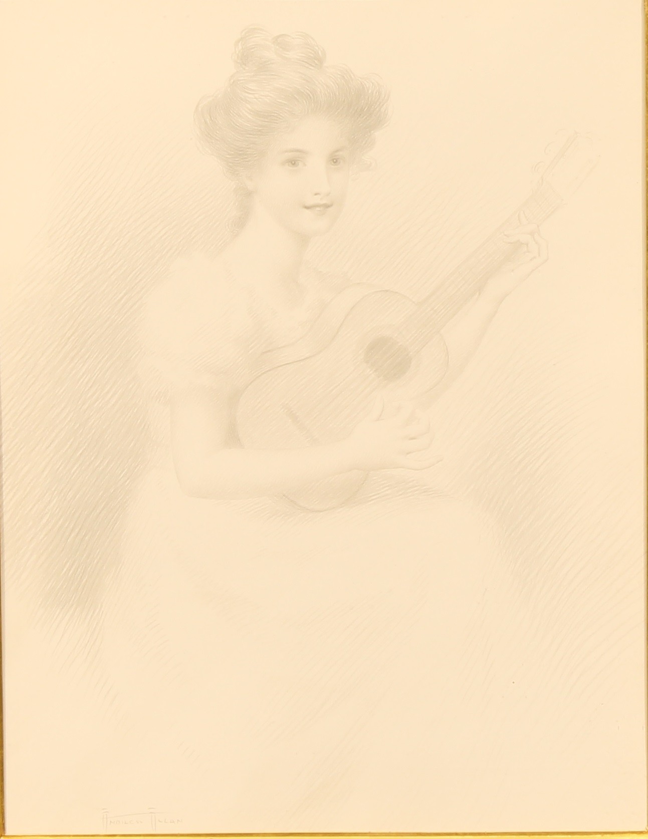 Andrew Allan (1863 - 1942) The Parlour Guitar signed, silverpoint drawing, 33cm x 25cm