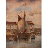 C. Woodruffe (19th century) Fishing Boat in Harbour, signed, oil on canvas, 26.5cm x 20cm
