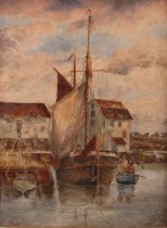 C. Woodruffe (19th century) Fishing Boat in Harbour, signed, oil on canvas, 26.5cm x 20cm