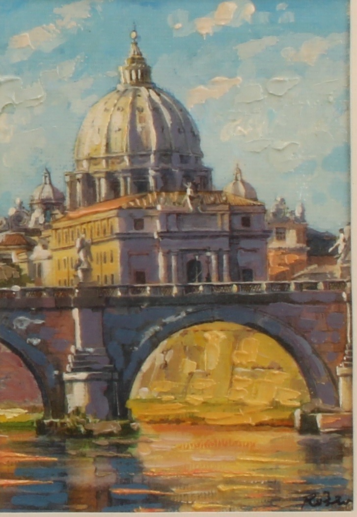 Continental School (20th century) a pair, St. Peter's Basilica and Trevi Fountain, indistinctly - Image 4 of 6