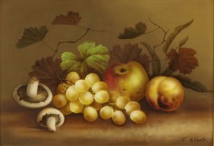 Edwin Steele (1839–1919) Still Life, Fruit and Fungi, signed, oil, 25.5cm x 35.5cm