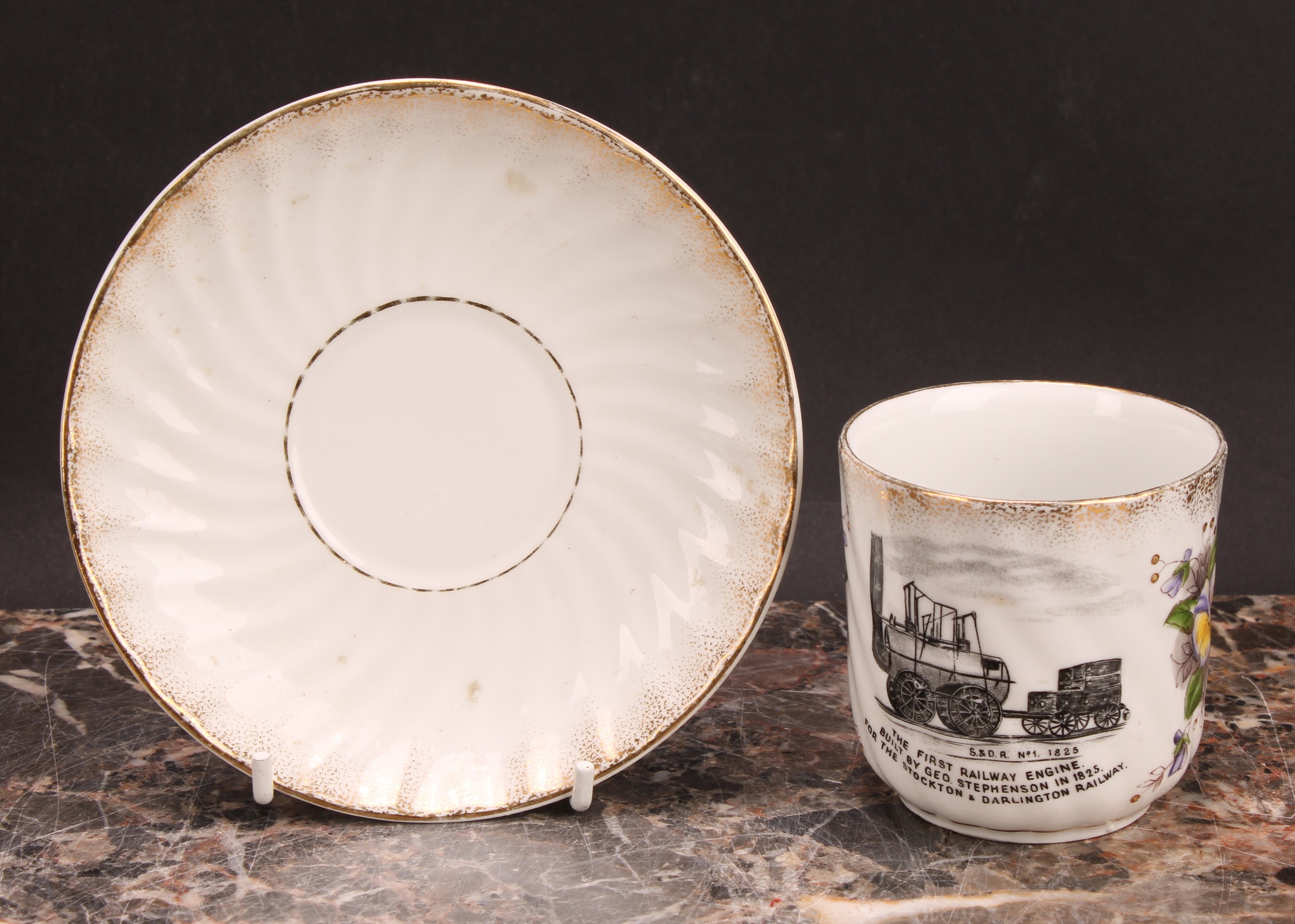 Railway Interest - a 19th century Staffordshire pearlware mug, printed in sepia tones, picked out in - Image 10 of 10
