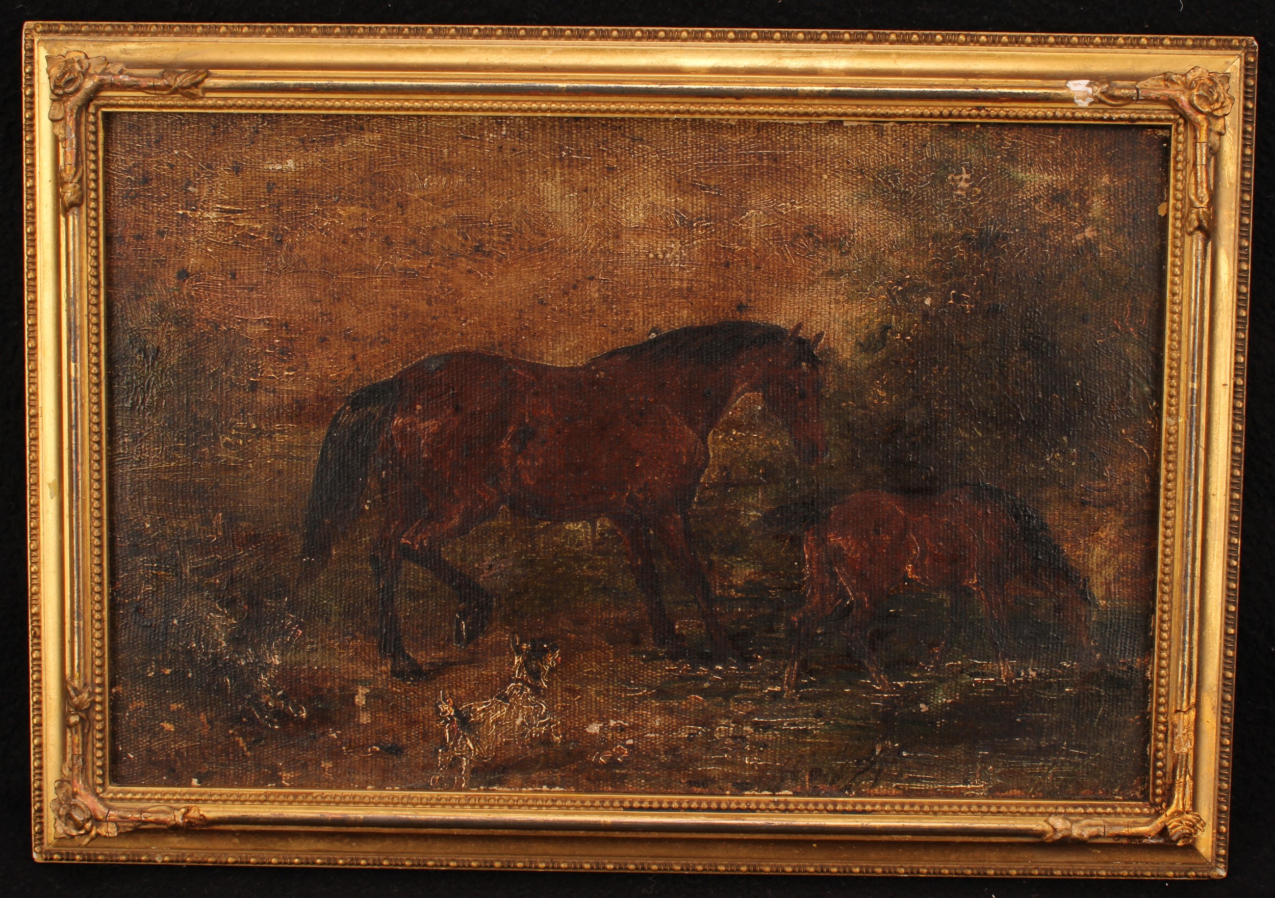 English School (19th century) Horse and Foal, oil on canvas laid on board, 19.5cm x 30.5cm - Image 2 of 3