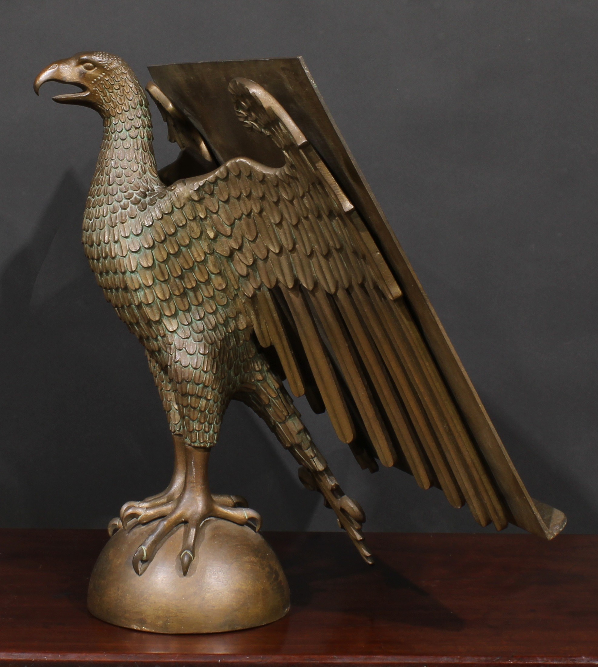 Ecclesiastical Salvage - a bronzed metal table-top lectern, cast as the Eagle of Saint John, 53cm - Image 2 of 3