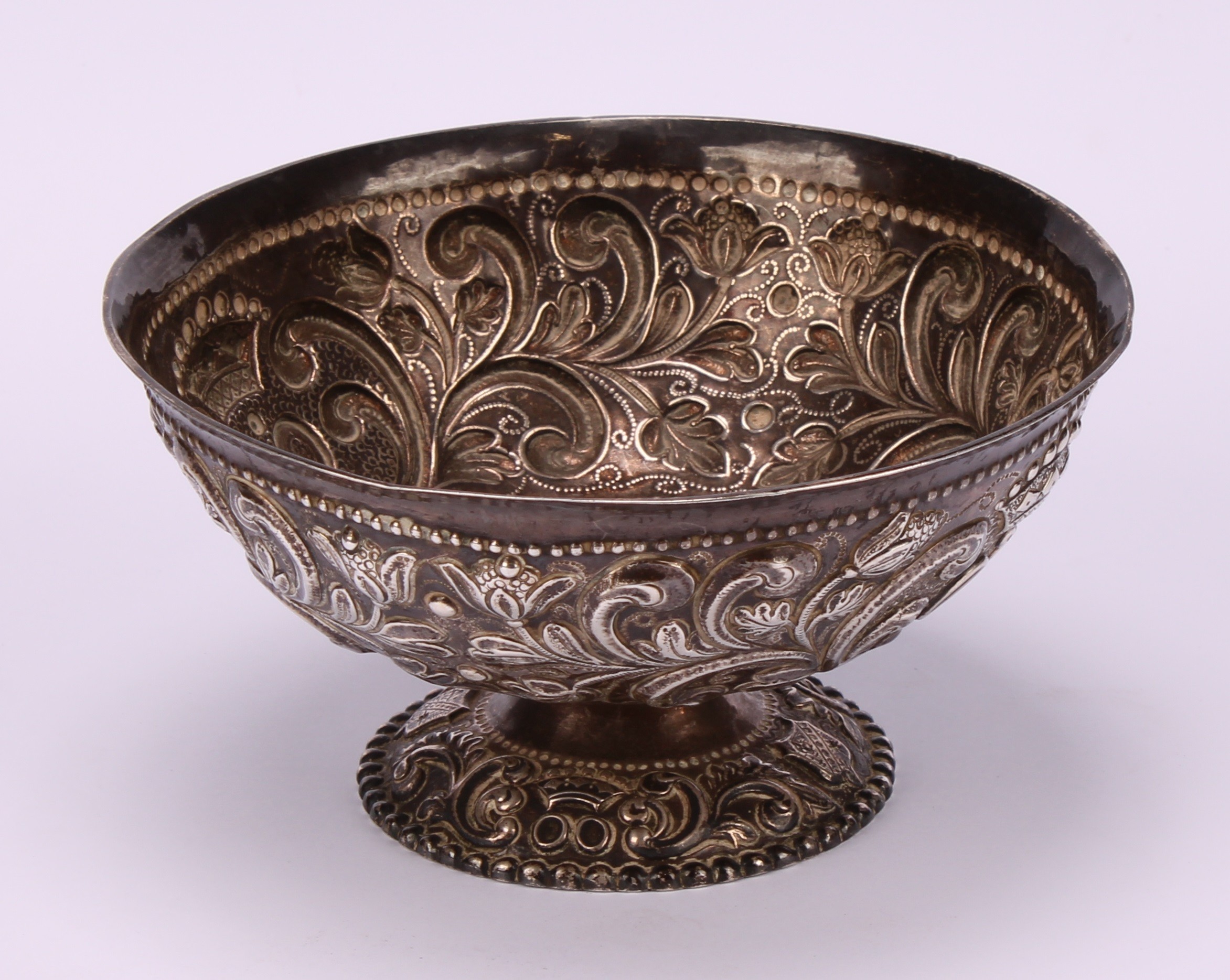 A 19th century Dutch silver pedestal bowl, chased with scrolling foliage and stylised crowns - Image 3 of 3