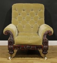 A substantial 19th century mahogany lyre-form library chair, in the manner of Gillows of Lancaster