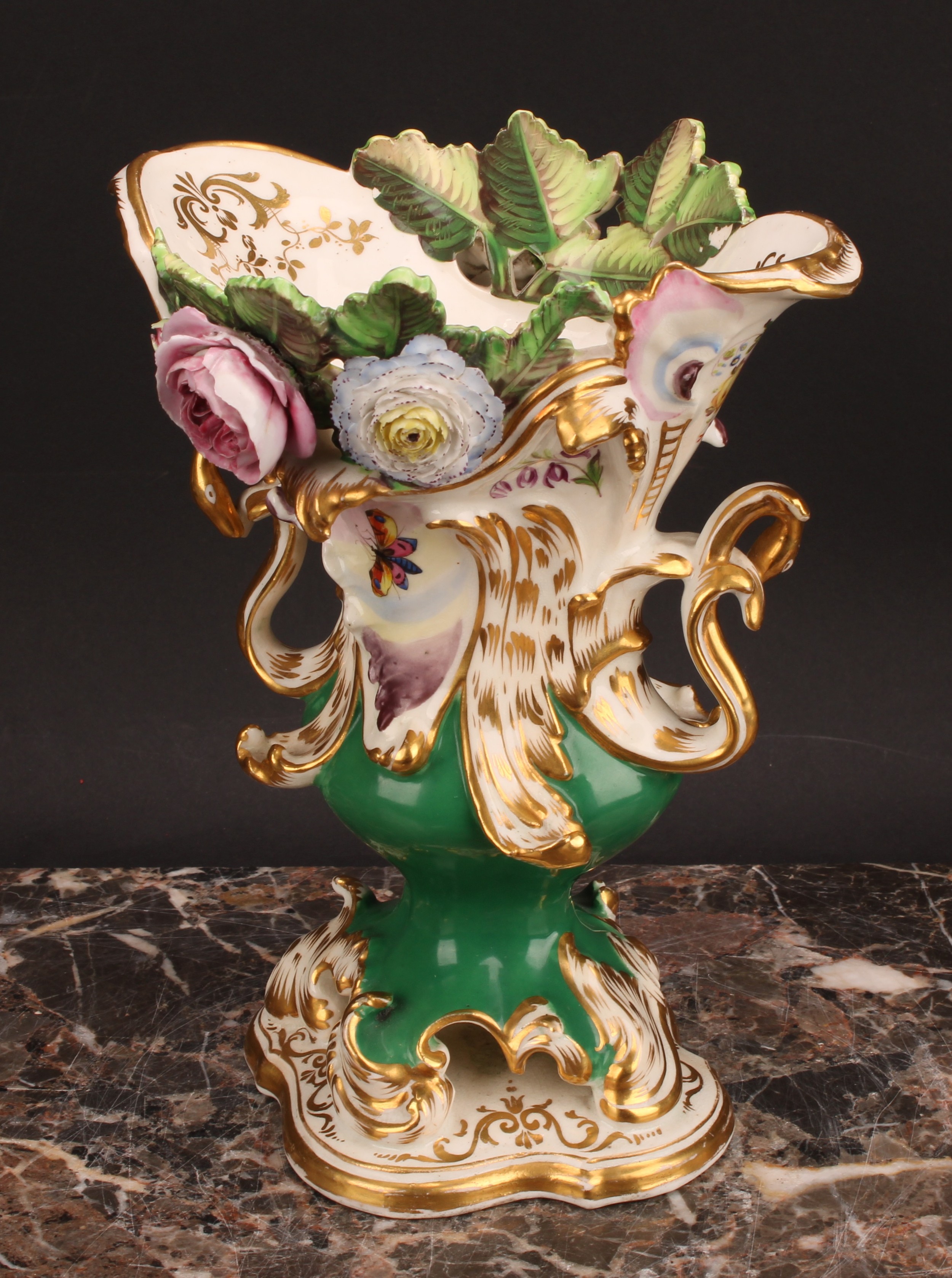 A Coalport Rococo Revival pedestal vase, painted with butterflies and flowers in shaped reserves - Image 4 of 5