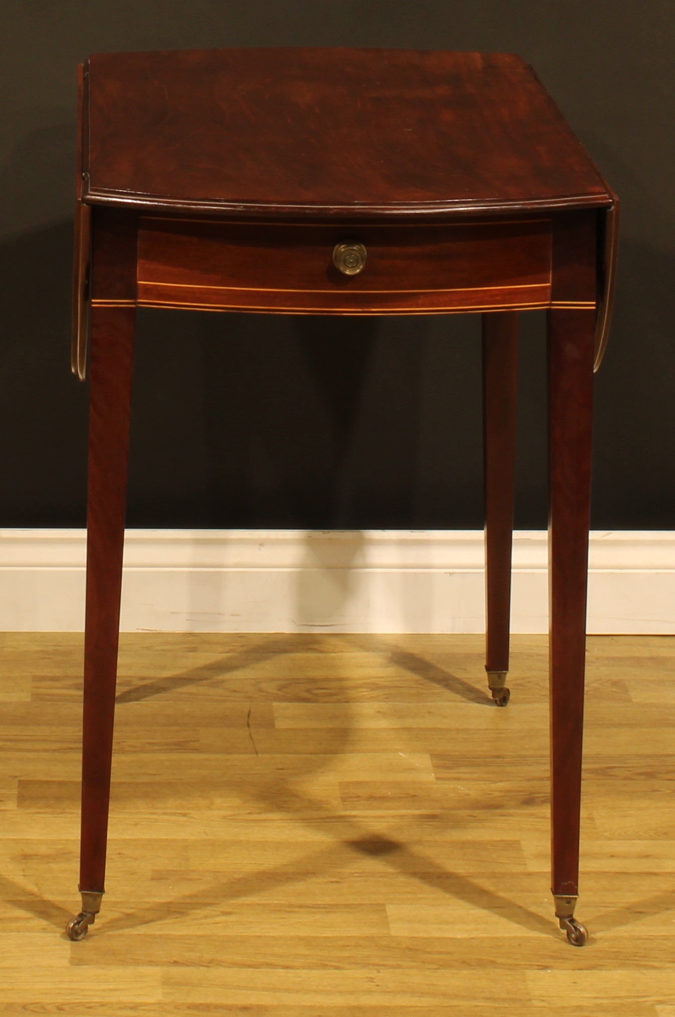 A ‘George III’ mahogany Pembroke table, oval top with fall leaves above a single frieze drawer, - Image 7 of 7