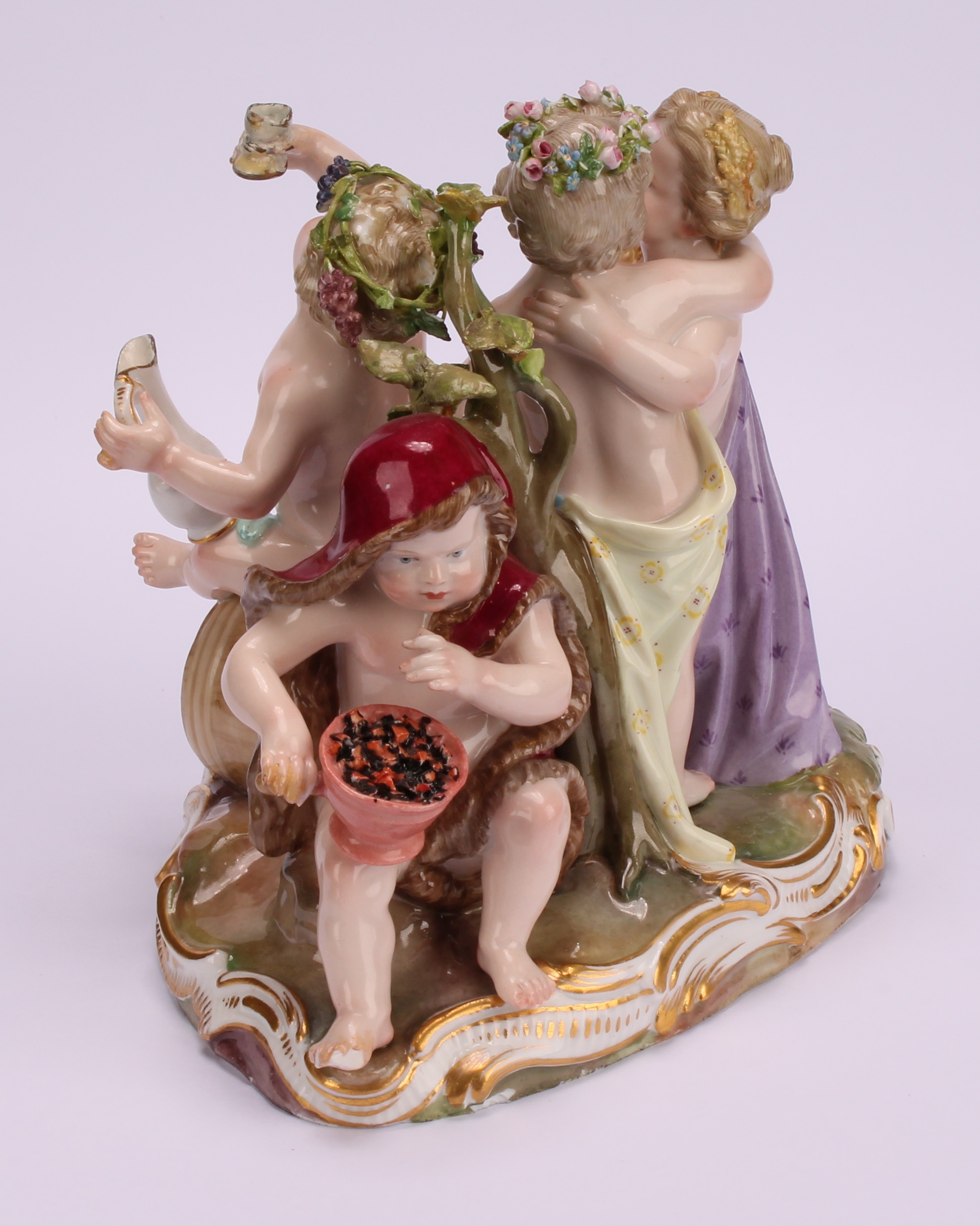 A Meissen figure group, The Four Seasons, as four revelling putto, each with symbols of the seasons, - Image 4 of 5