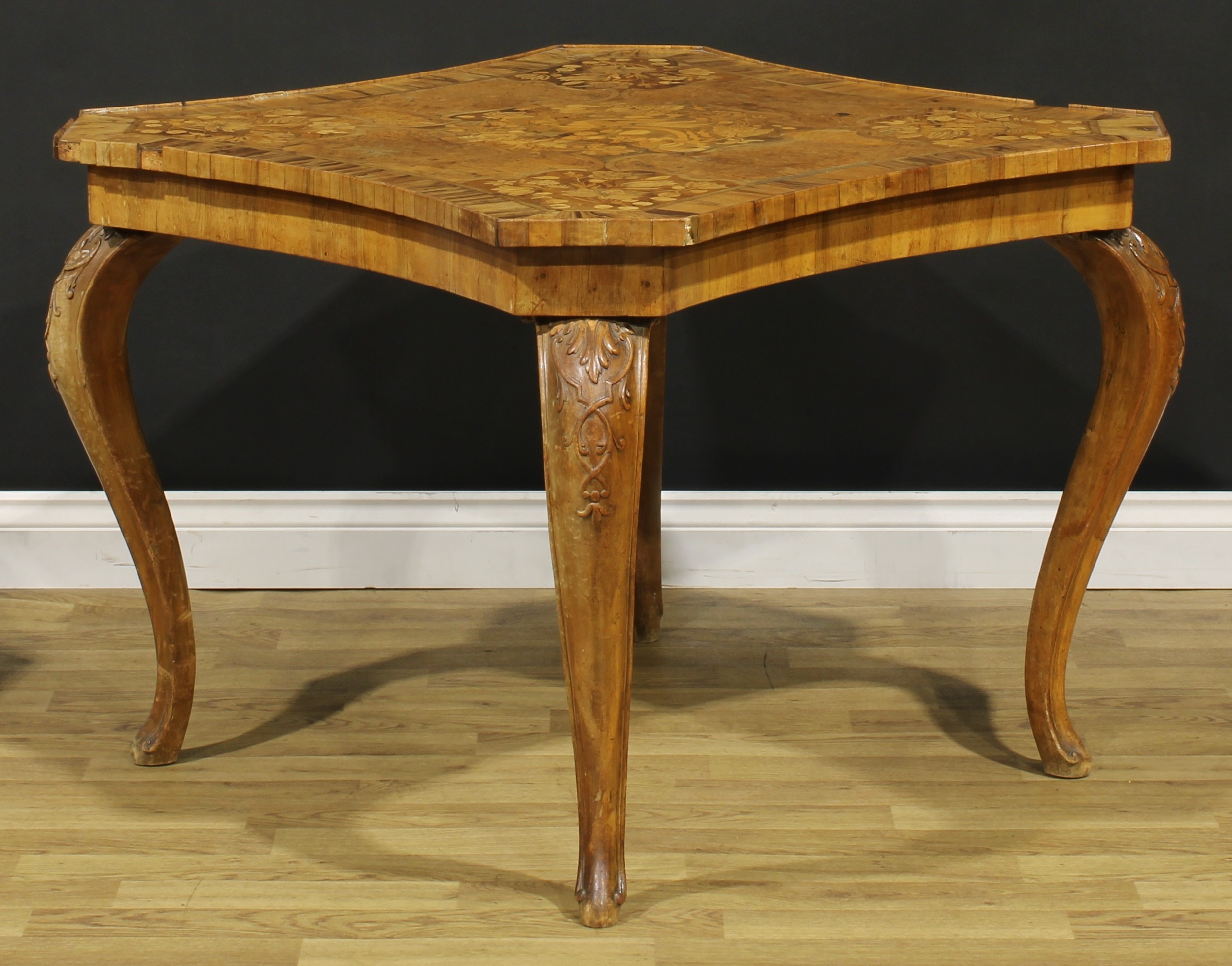A pair of 19th century Italian Sorrento marquetry centre tables, each incurve canted square top - Image 3 of 9