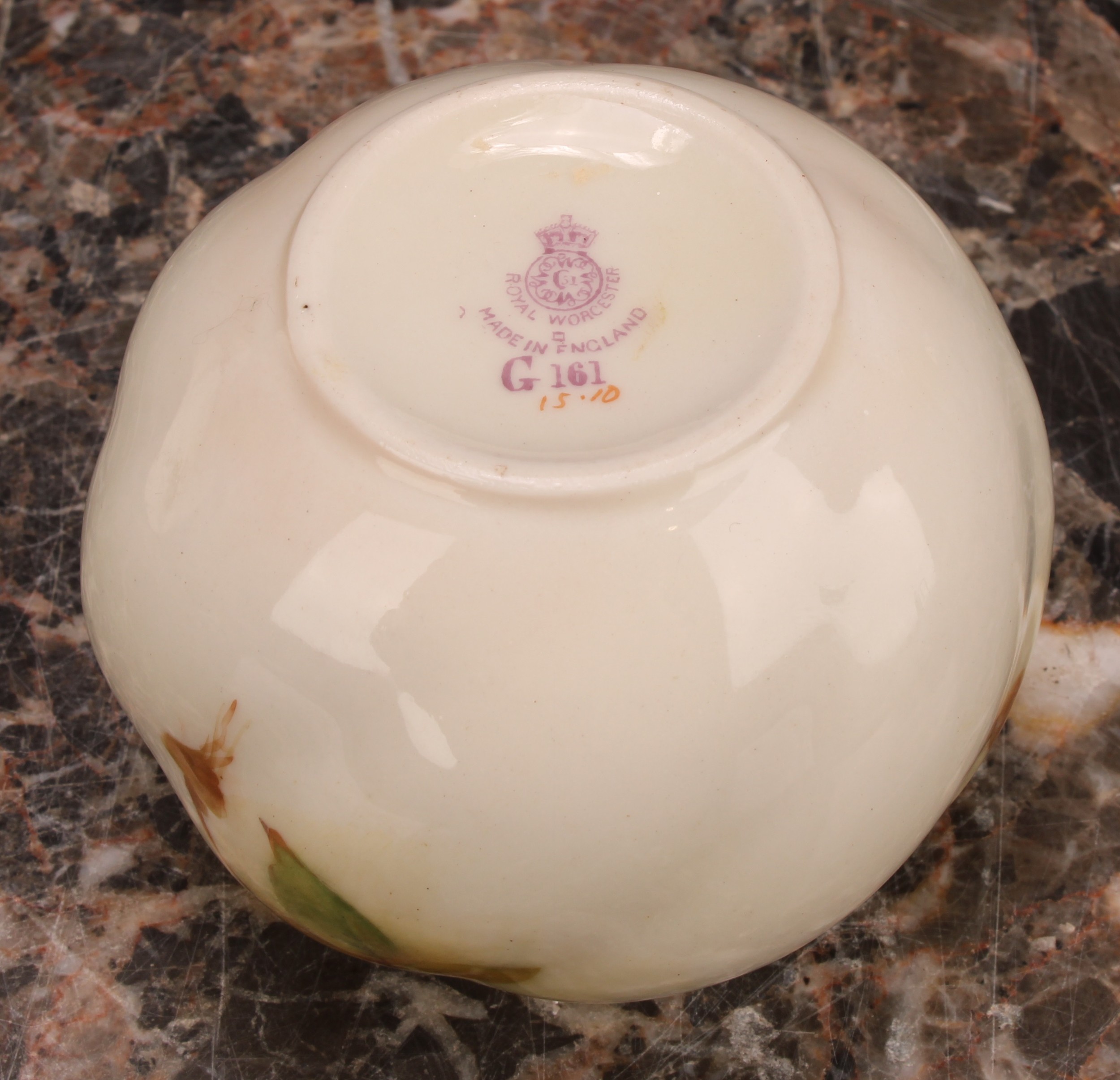 A Royal Worcester globular vase, painted by E. Spilsbury, signed, with Hadley style roses, 7cm high, - Image 7 of 9