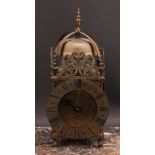 An early 18th century style brass lantern clock, 17cm dial inscribed Thomas Moore, Ipswich, Roman