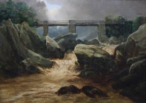 English School (19th century) Rocky Torrent, oil on canvas, 26.5cm x 37cm