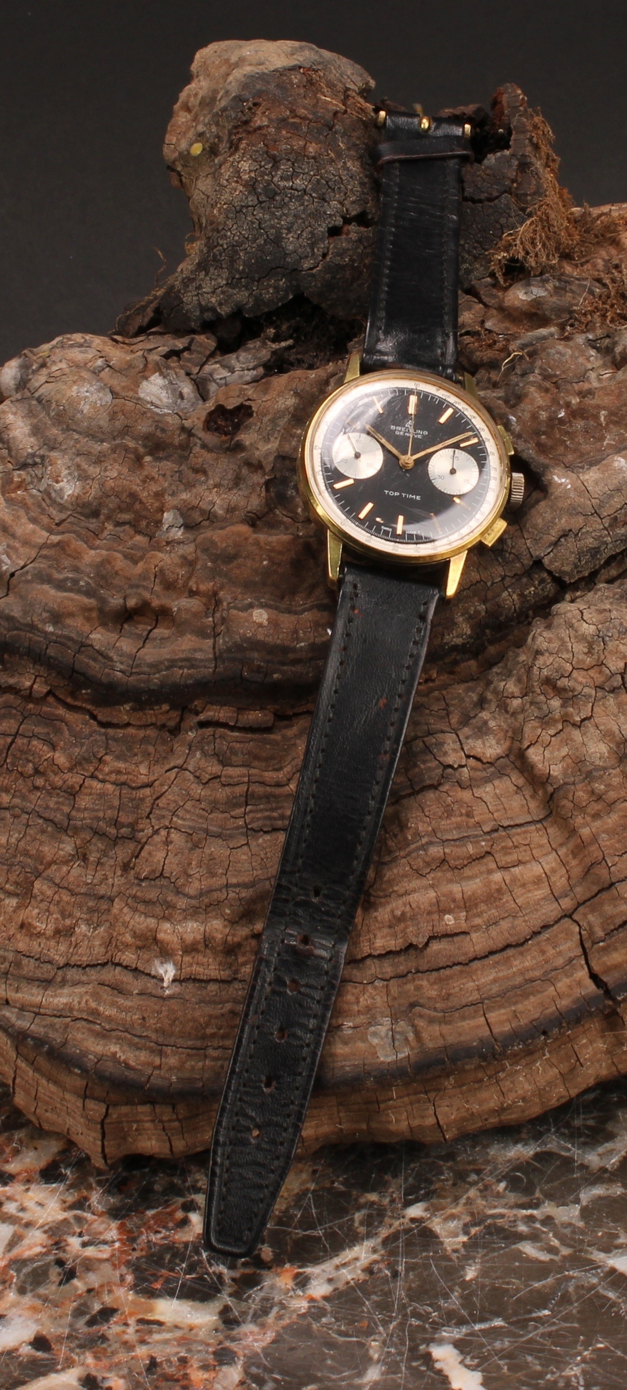A gentleman's Breitling gold plated chronograph watch, Top Time, non-reflective dial, baton