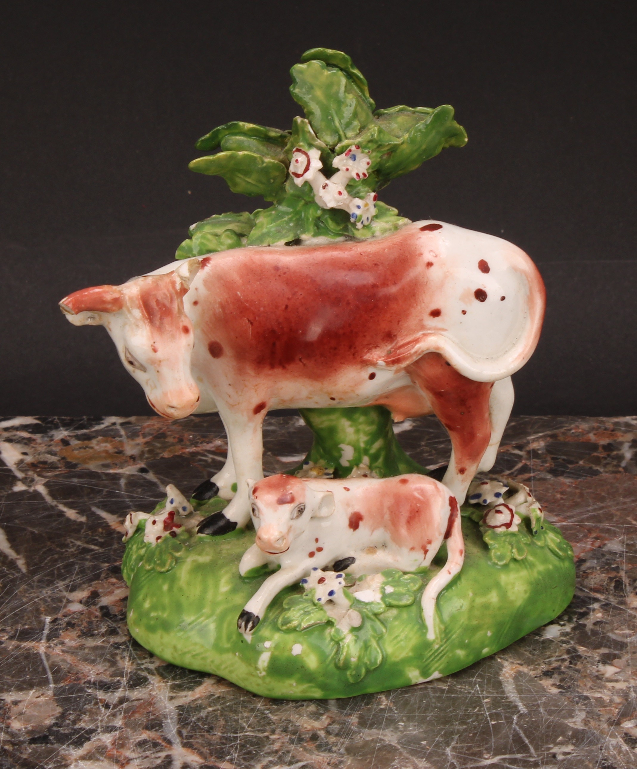 A Derby model, of a cow and her calf, beside a tree, 15cm high, c.1815; others similar (3) - Image 7 of 14