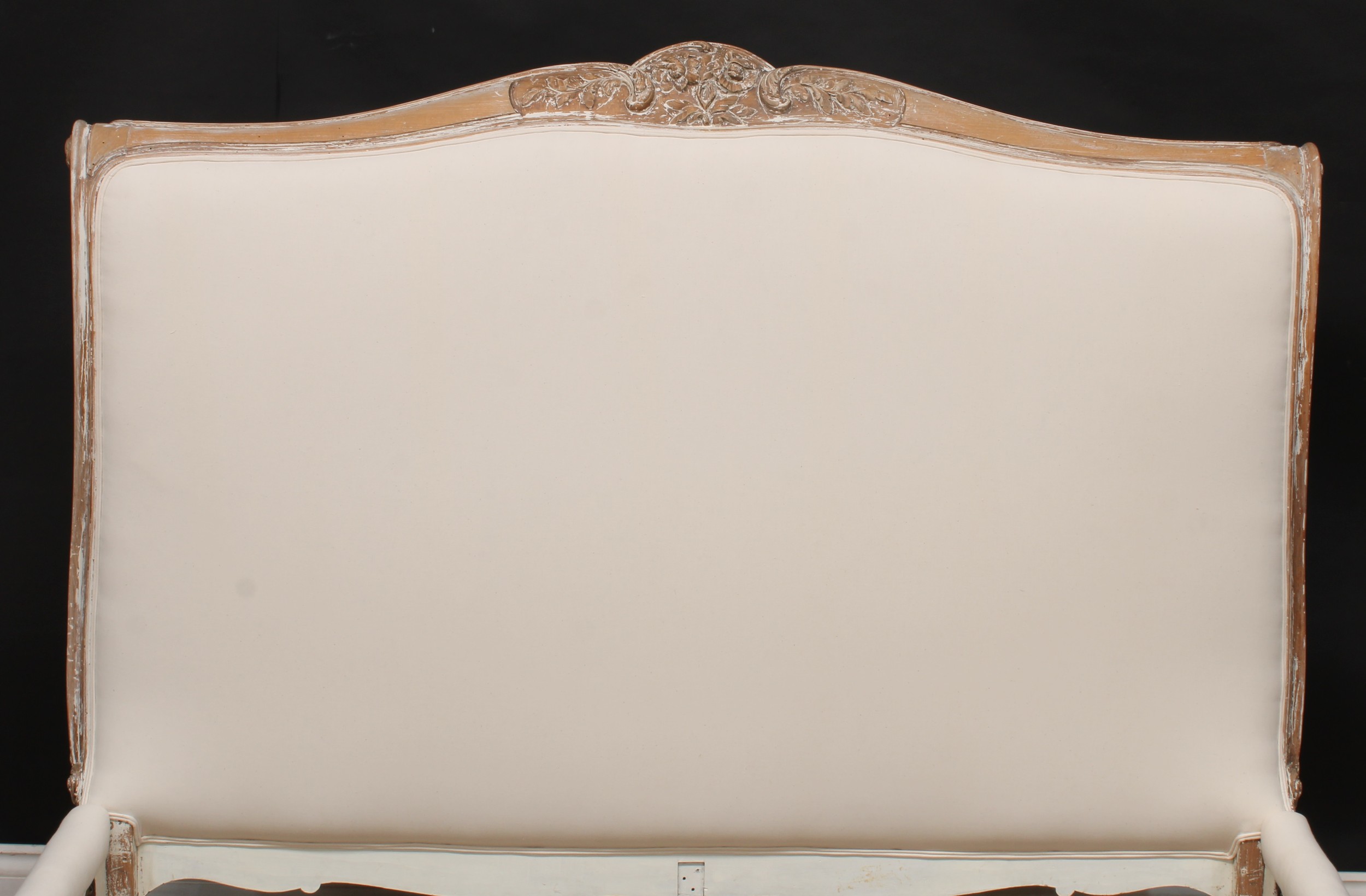 A Louis XV Revival bed, stuffed-over head and footboard, the headboard 131.5cm high, the internal - Image 3 of 4