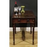 A George III mahogany Pembroke table, rounded rectangular top with channelled edge and fall leaves