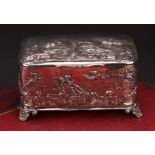 An Edwardian silver rounded rectangular casket, embossed after the antique with Venus in a chariot