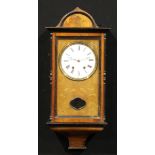 A 19th century walnut, ebonised and marquetry wall clock, 16.5cm enamel dial inscribed with Roman