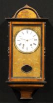 A 19th century walnut, ebonised and marquetry wall clock, 16.5cm enamel dial inscribed with Roman