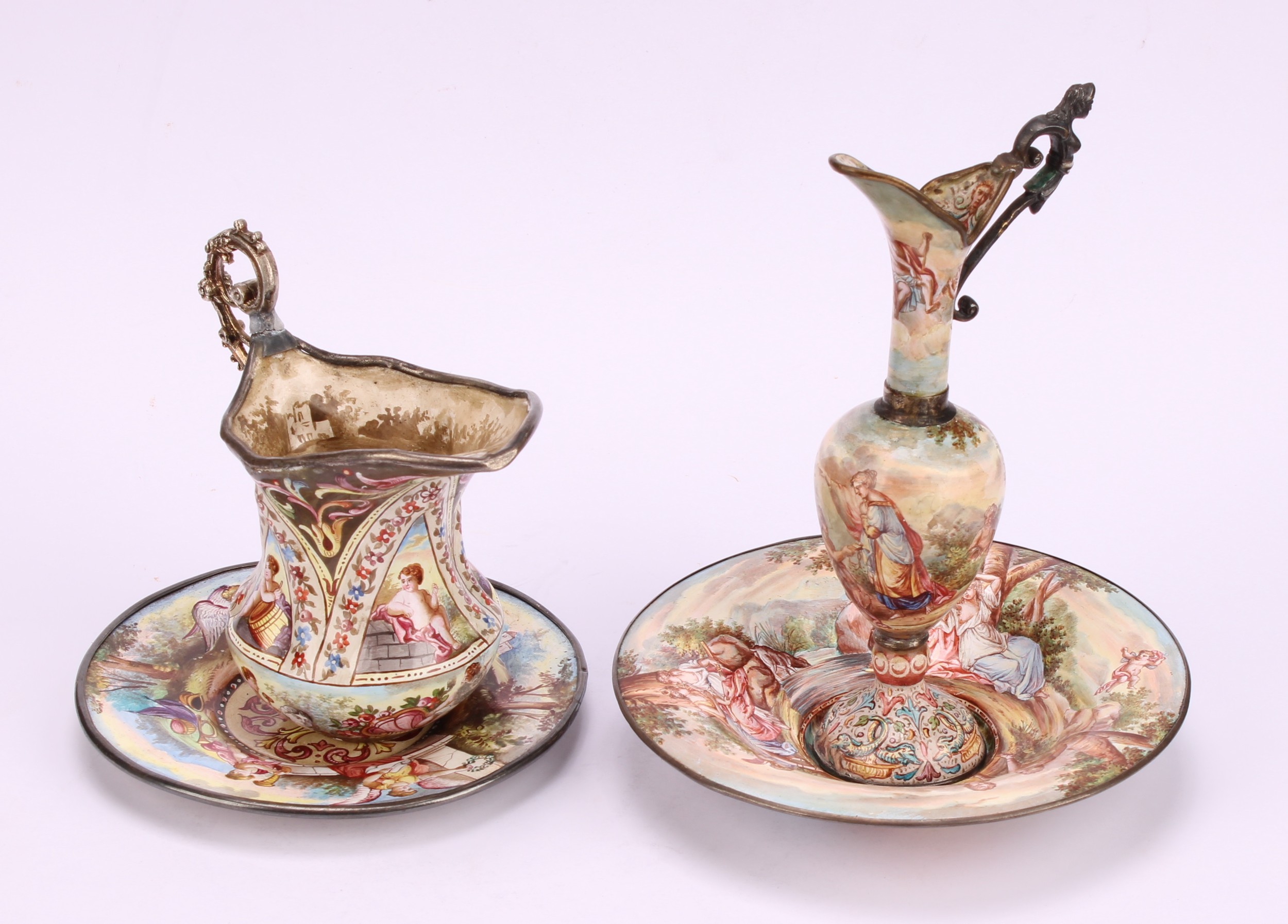 An Austrian enamel miniature ewer and basin, decorated in polychrome in the 18th century taste - Image 2 of 13