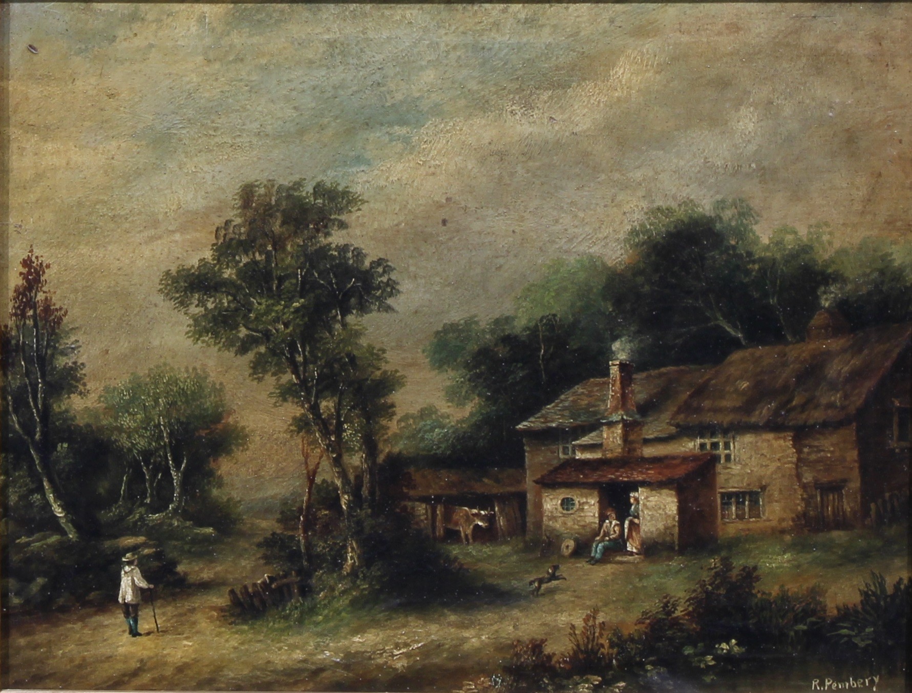 R. Pembery (19th century) a pair, The Homestead and The Gathering, one signed, oils on canvases, - Image 3 of 5