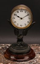 An early 20th century French Empire Revival desk timepiece, 8cm circular clock dial inscribed with