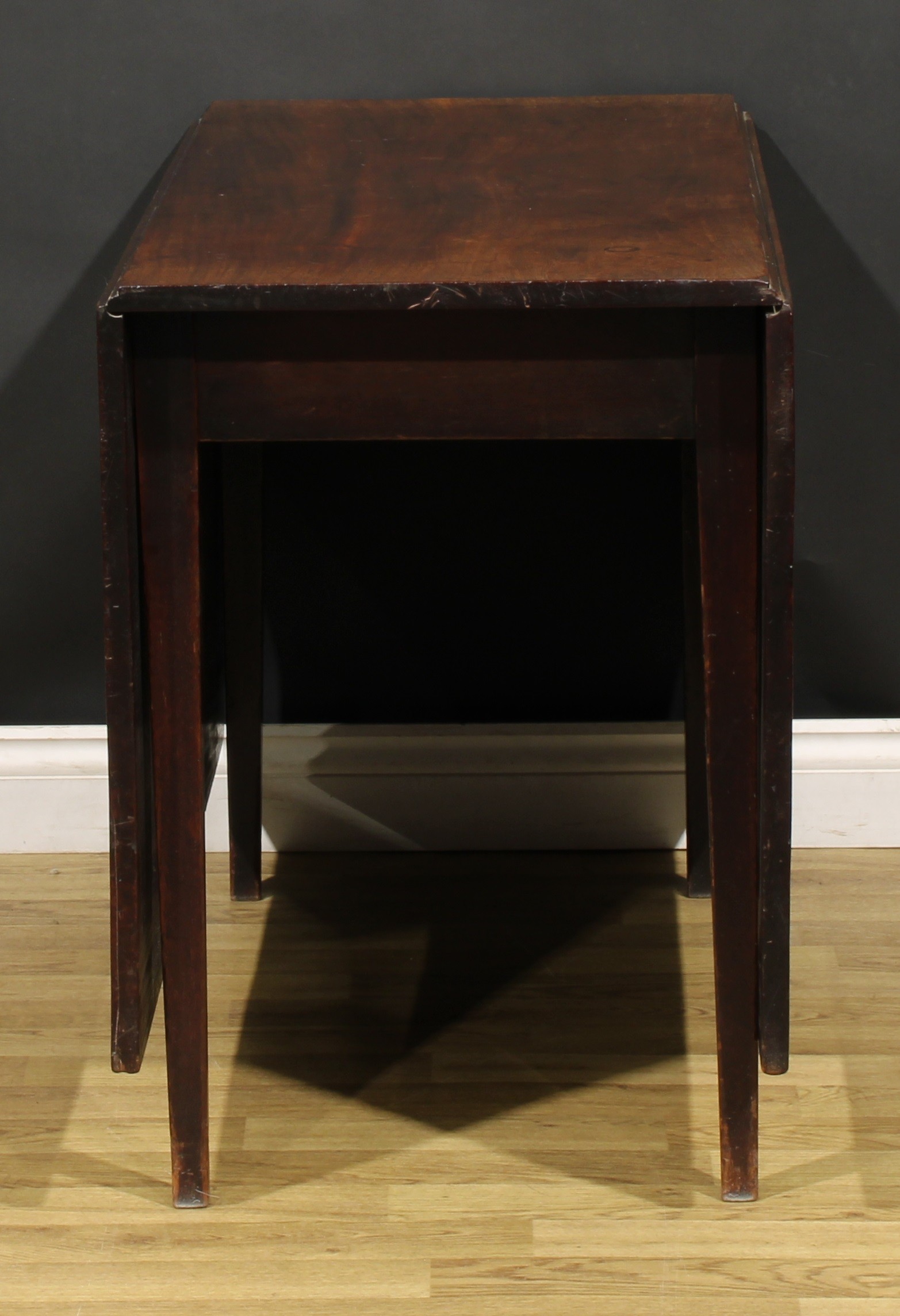 A George III mahogany gateleg dining table, rectangular top with fall leaves, tapered square legs, - Image 3 of 4