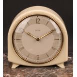 A mid-20th century cream Bakelite mantel timepiece, 15.5cm clock dial inscribed Smiths, Arabic